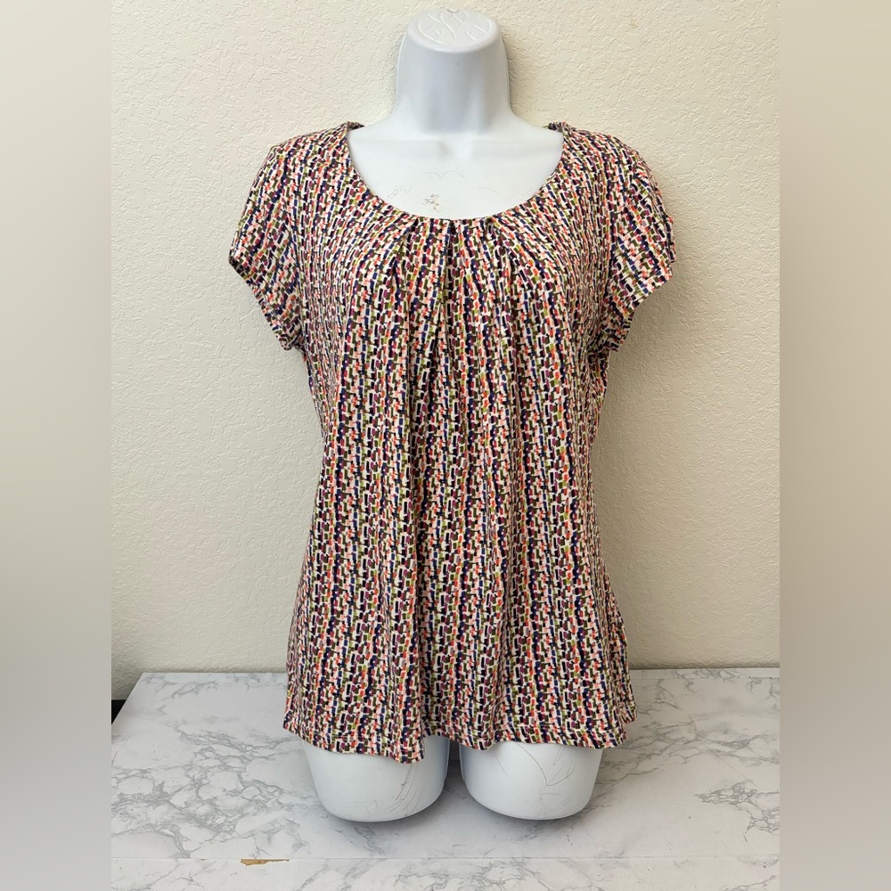 Liz Claiborne Women Short Sleeve Round Neck Pleated Blouse Petites PM Top